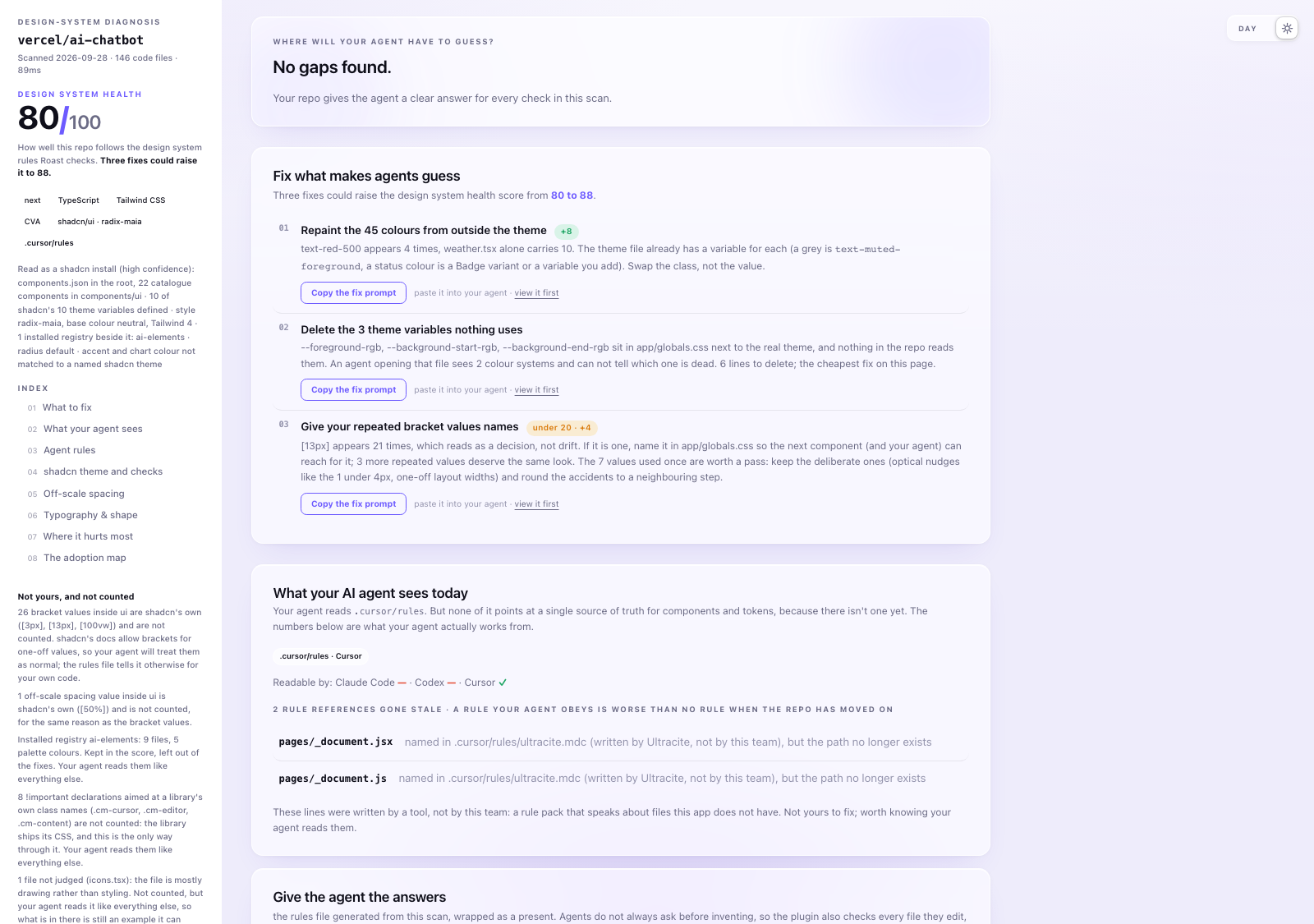 The diagnosis report in light mode
